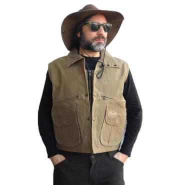 Gilet cotone canvas cerato caccia antistrappo uomo pesca tec