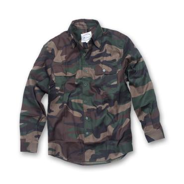 Camicia manica lunga cotone militare mimetica verde bottoni 