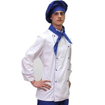 Giacca casacca cuoco cotone bianca profilo nero o blu con bo