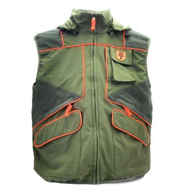 Gilet caccia verde elastico tasche impermeabile cappuccio si