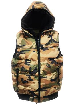 Gilet smanicato mimetico cappuccio impermeabile uomo imbotti
