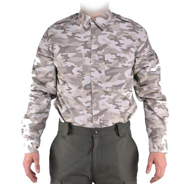 Camicia uomo caccia camo beige popeline bottoni tasche monta