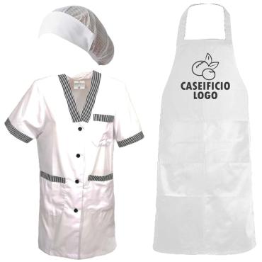Divisa donna con camice grembiule cuffia per lavoro in casei