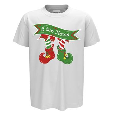 T-shirt maglia natalizia per bambini con disegno elfo Natale