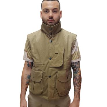 Gilet smanicato uomo cotone caccia impermeabile tasche cacci