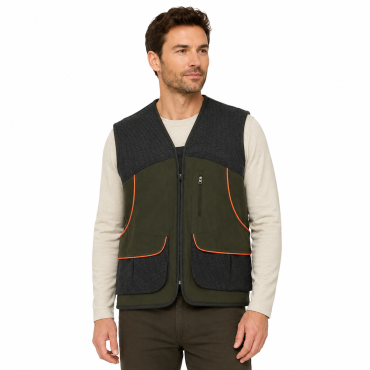 Gilet caccia pesca nylon elastan rinforzi tasche smanicato u