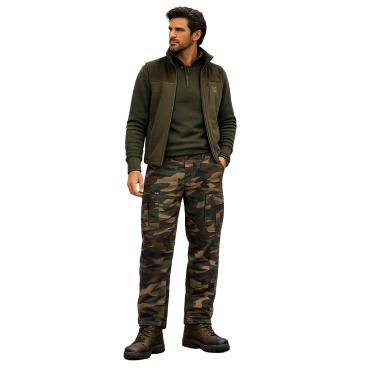 Pantalone misto cotone Verde e Woodland tasconi cerniera uom