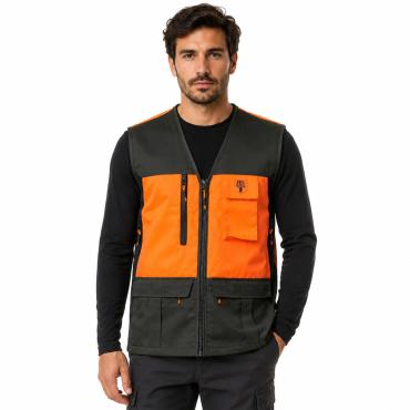 Gilet multi tasche con ampio carniere con zip caccia al cing