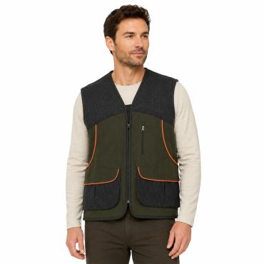 Gilet caccia pesca nylon elastan rinforzi tasche smanicato u