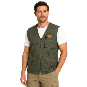 Gilet caccia raccolta tartufi funghi verde cotone tasche pra