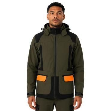 Giacca in ottimo tessuto softshell impermeabile tasche cacci