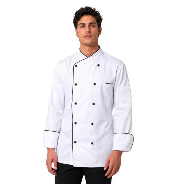 Giacca casacca cuoco cotone bianca profilo nero o blu con bo