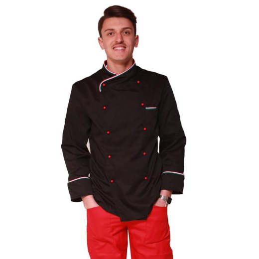 Giacca cuoco cucina italia italiano nera italy tricolore ristorante pizzeria - Personalizzabile con il tuo logo