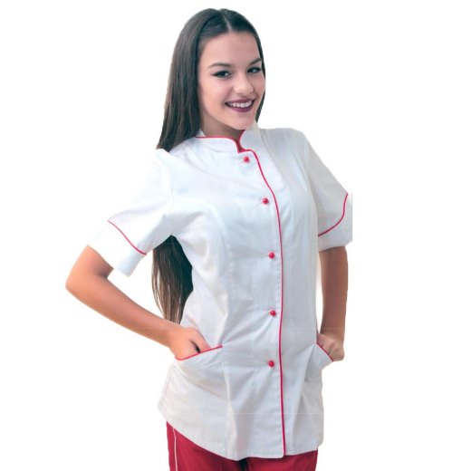 Giacca donna chef maniche corte cucina cuoca ristorazione bianca nera lavoro