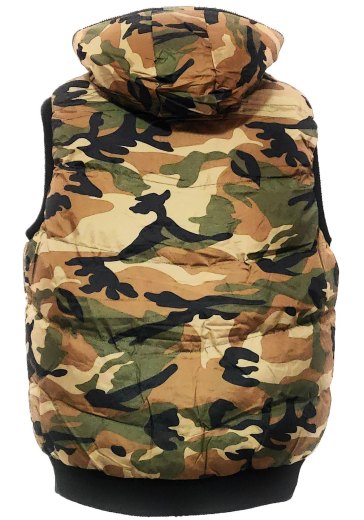 Gilet smanicato mimetico cappuccio impermeabile uomo imbottito trapuntato