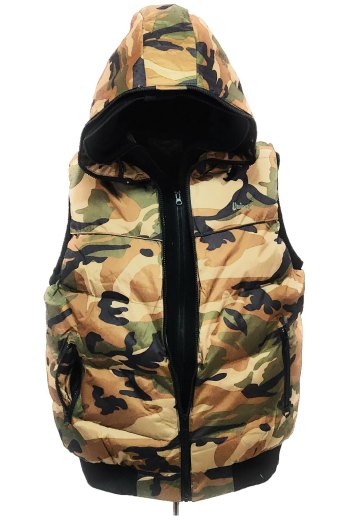 Gilet smanicato mimetico cappuccio impermeabile uomo imbottito trapuntato