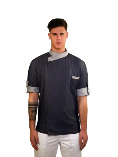 Giacca casacca jeans Uomo chef Abbigliamento Cuoco Maniche accorciabili bar