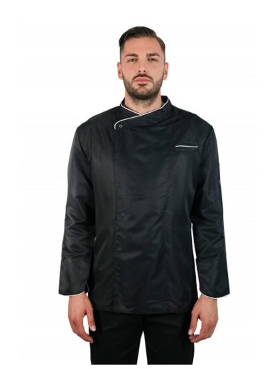 Giacca Chef Divisa Cuoco Casacca Uomo Cotone Manica Lunga Nera leggera - Personalizzabile con il tuo logo