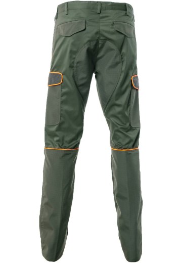 Pantalone uomo caccia antistrappo 6 tasche con rivestimento in tessuto tecnico verde con profili arancioni alta visibilita dalla 46 alla 60
