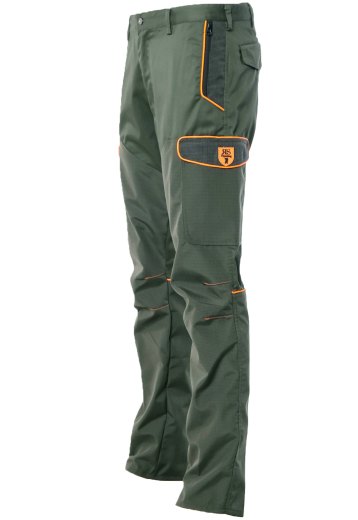Pantalone uomo caccia antistrappo 6 tasche con rivestimento in tessuto tecnico verde con profili arancioni alta visibilita dalla 46 alla 60