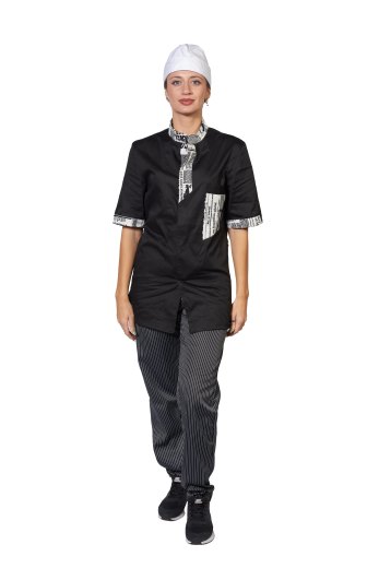 Giacca cuoco a casacca con bottoni automatici limited edition newspaper fumetti nero e bianca made in italy - Personalizzabile con il tuo logo