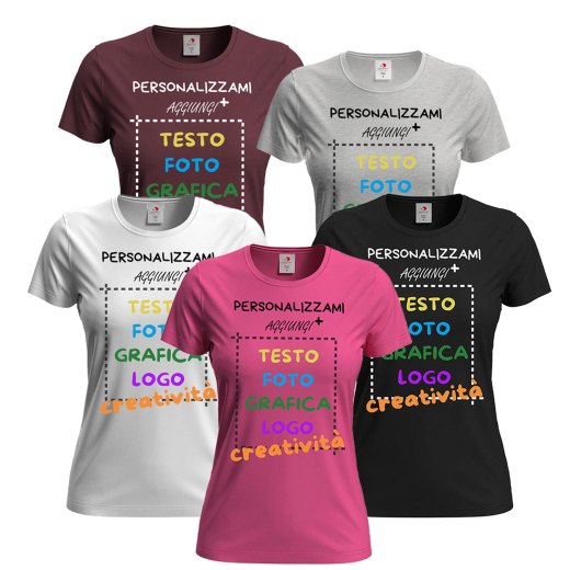 5x T-Shirt manica corta donna girocollo cotone vari colori da XXS a 3XL STAMPA DIRETTA su tessuto o dft PERSONALIZZA CON IL TUO LOGO