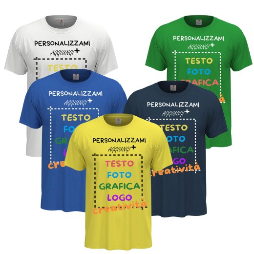 5x T-Shirt manica corta uomo girocollo cotone vari colori da XXS a 5XL STAMPA DIRETTA o DTF su tessuto PERSONALIZZA CON IL TUO LOGO