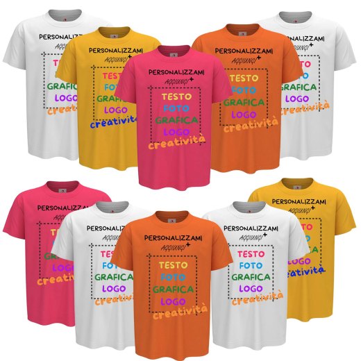 10x T-Shirt manica bambino girocollo cotone pettinato 155 gr vari colori da 1 a 13 anni - PERSONALIZZA CON IL TUO LOGO