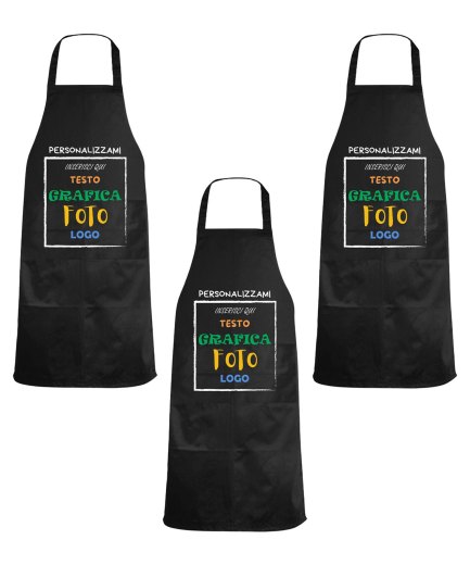 Kit 3 Grembiuli Paravanti Personalizzati con Logo Tasca Poly Cotone Ristorante Bar Cucina