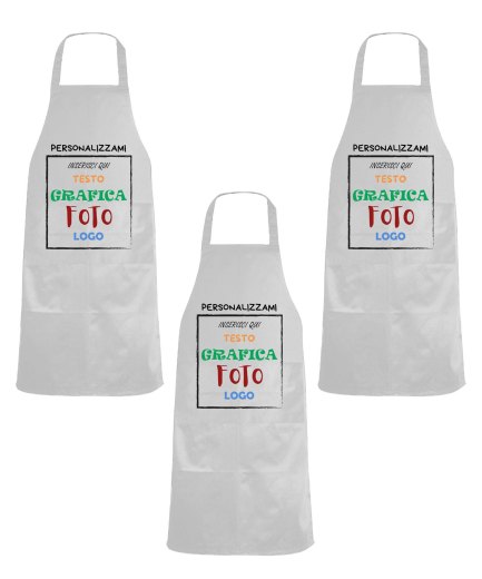 Kit 3 Grembiuli Paravanti Personalizzati con Logo Tasca Poly Cotone Ristorante Bar Cucina