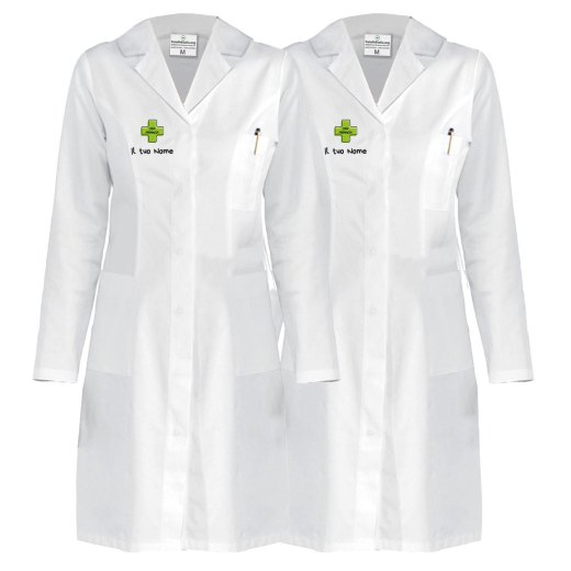 kit da 2 Camice bianco donna dottore medico erboristeria farmacia sanitario bottone automatico- Personalizzabile con il tuo logo