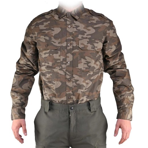 Camicia uomo caccia camo beige popeline bottoni tasche montagna abbigliamento tecnico