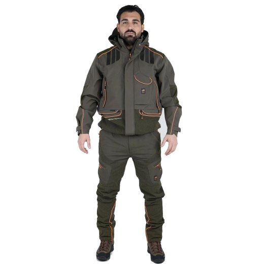 Completo divisa caccia softshell giacca e pantalone antispino cacciatore elasticizzato abiti tecnici
