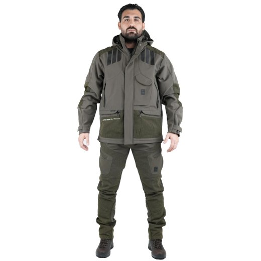 Completo divisa caccia softshell giacca e pantalone antispino cacciatore elasticizzato abiti tecnici