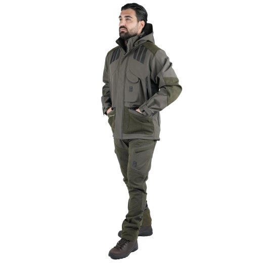 Completo divisa caccia softshell giacca e pantalone antispino cacciatore elasticizzato abiti tecnici