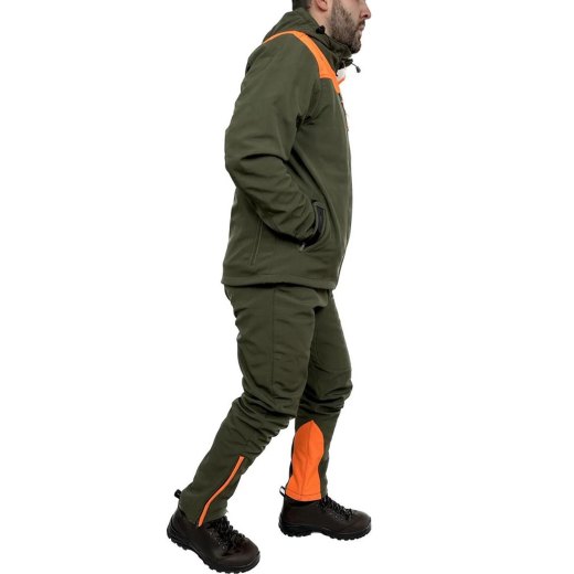 Completo Softshell giacca e pantalone cinghiale arancio AntipioggiaTermico caccia uomo Cerniere termosaldate