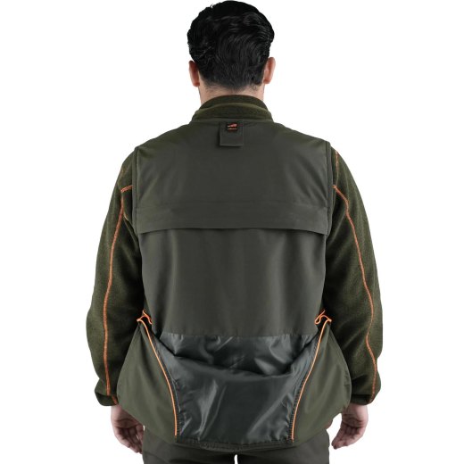 Smanicato panciotto gilet caccia verde uomo tasche inserti arancio cacciatora canvas