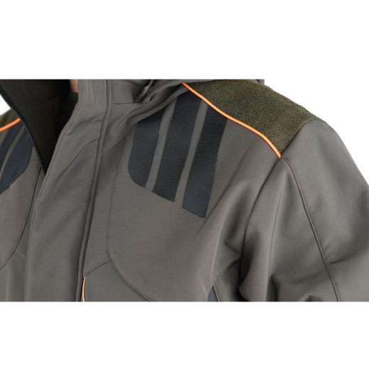 Giacca softshell elasticizzato foderato in pile e microfibra per caccia uso sportivo impermeabile con cappuccio