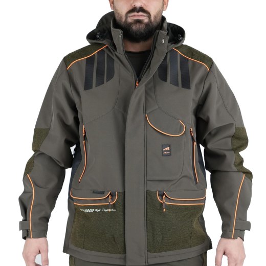 Giacca softshell elasticizzato foderato in pile e microfibra per caccia uso sportivo impermeabile con cappuccio