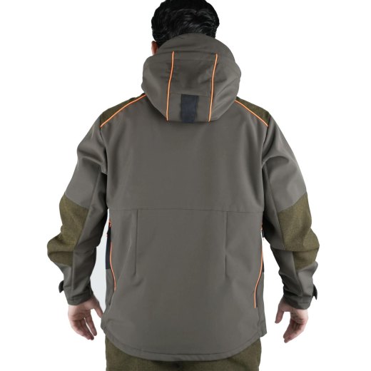 Giacca softshell elasticizzato foderato in pile e microfibra per caccia uso sportivo impermeabile con cappuccio