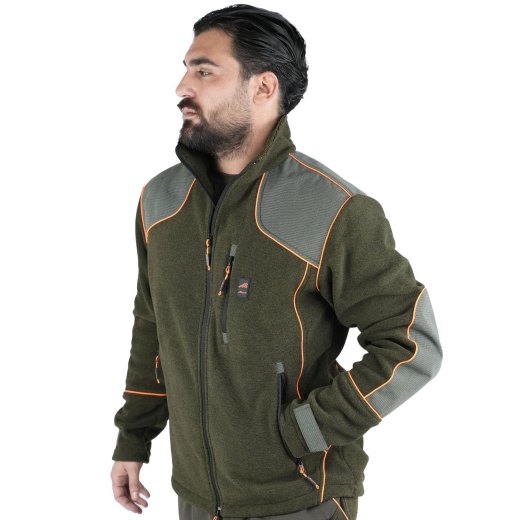 Giacca giubbino in Pile Con Rinforzi Zip Lunga  Arancio Fluo verde caccia uomo
