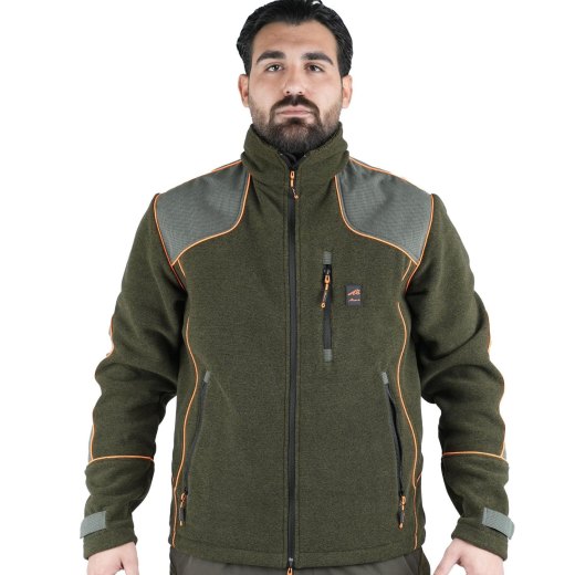 Giacca giubbino in Pile Con Rinforzi Zip Lunga  Arancio Fluo verde caccia uomo