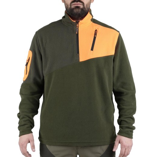 Maglione micropile caccia maglietta arancio tasche sportivo cinghiale beccaccia uomo