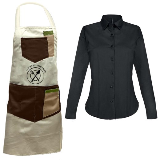 Kit completo per cameriere donna sala con grembiule e camicia made in italy