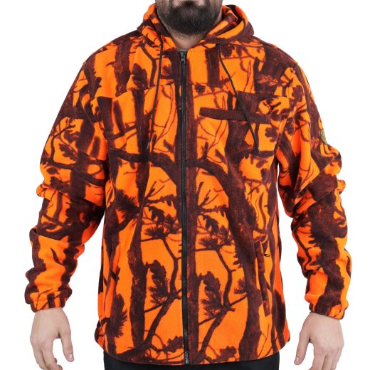 Maglione a giacca arancio bosco cacciatore pile invernale neve zip clima rigido cinghiale