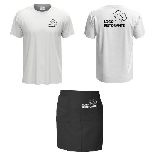 Kit Cuoco Personalizzabile per Cucina con Grembiule Corto e T-shirt in Cotone