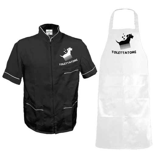 Divisa Uomo per toelettatori con camice e grembiule cani animali pet nero o bianco made in italy
