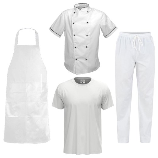 Kit Chef Pasticceria Cucina Forno Personalizzabile Completo con Giacca T-Shirt Grembiule e Pantaloni made in italy