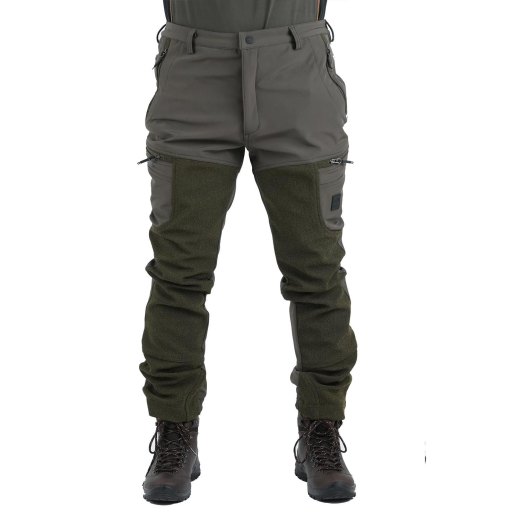 Pantalone softshell da caccia impermeabile e traspirante elasticizzato doppiato in pile e membrana M-tex