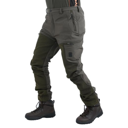 Pantalone softshell da caccia impermeabile e traspirante elasticizzato doppiato in pile e membrana M-tex